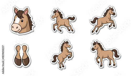 Cartoon horses collection isolated design elements