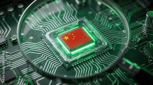 China Flag on Microchip with Circuit Board Design