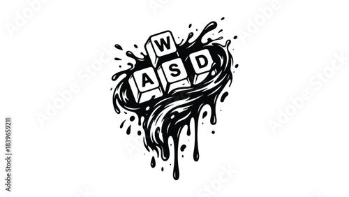 WASD Gaming Keys with Ink Splatter Design.