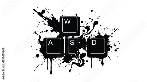 WASD Gaming Keys with Ink Splatter Design.