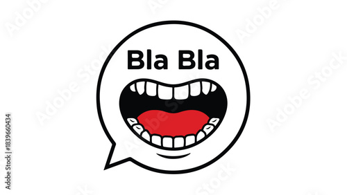 Bla Bla Bla Speech Bubble with Open Mouth and Teeth.
