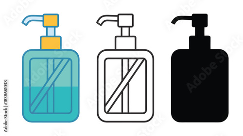 Set of liquid soap dispenser icons flat design for hygiene and cleaning concepts isolated on white