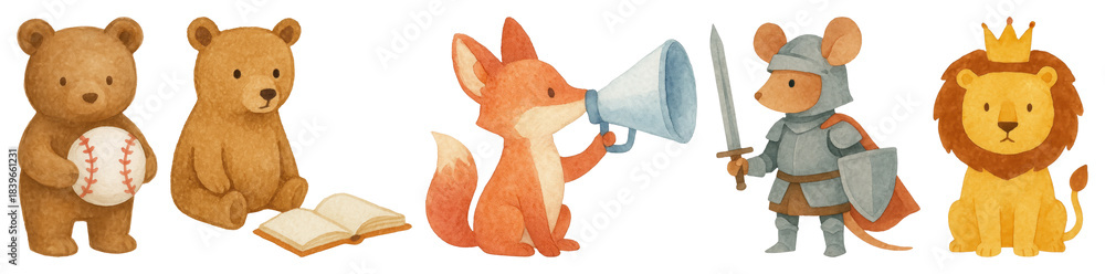 Obraz premium PNG Cute animals in costumes, element set on transparent background