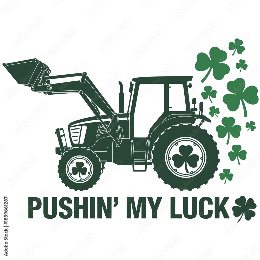 Fototapeta premium Tractor with shamrocks St Patricks Day theme vector illustration for festive design and apparel