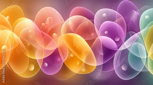 Colorful abstract bubbles in overlapping translucent layers