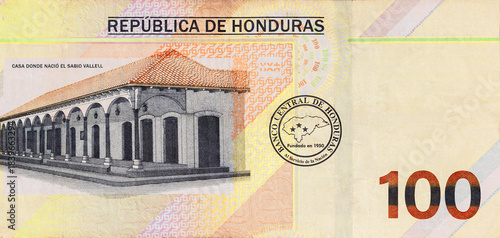 Foto Lempira, Honduran money, 100 lempira banknote issued by Banco Central De Honduras