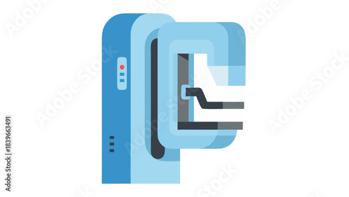 Blue Medical MRI Scanner Machine with Patient Table and Patient Inside Technology and Healthcare Concept Digital Illustration
