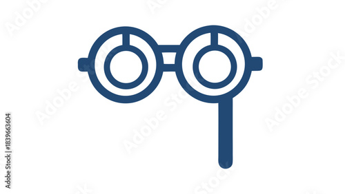 Blue Outline Of Glasses On A Stick On Black Background