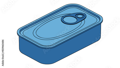 Blue Rectangular Tin Can with Pull Tab Lid Isolated on Black Background Clean Simple Design