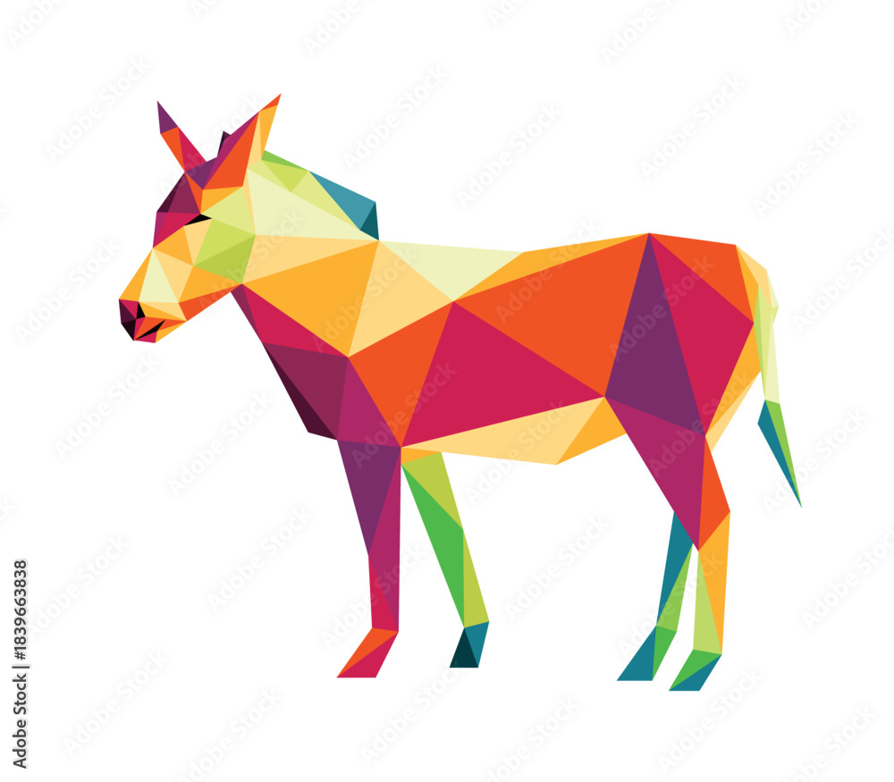Obraz premium Donkey Horse Animal in Colorful Polygonal Low Poly Vector. Colorful Abstract Illustratiion of Donkey. Abstract Donkey Logo.