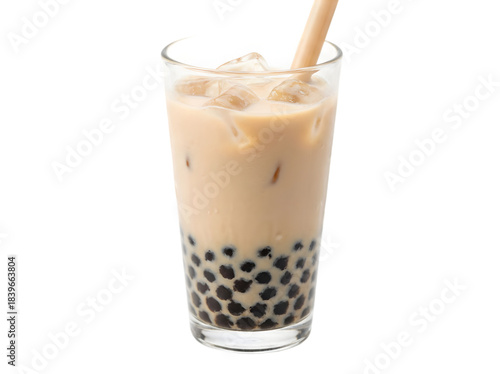 Delicious and Refreshing Bubble Tea with Tapioca Pearls in a Cold Glass for Ultimate Enjoyment
