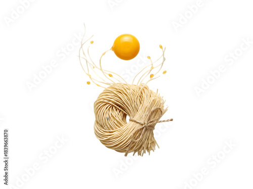 Artistic Representation of Culinary Elements: A Whimsical Twist on Noodles and Egg