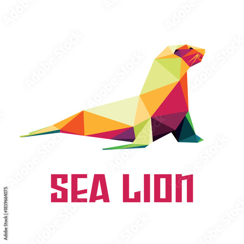 Sea Lion Animal in Colorful Polygon Low Poly. Colorful Abstract Vector of Seals Animal. Walrus Vector Logo Illustration