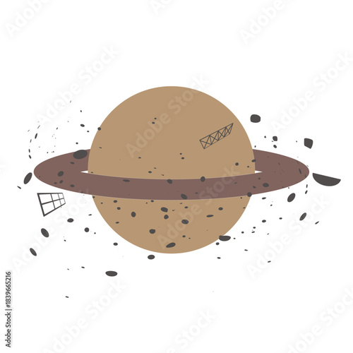 宇宙ゴミのイメージイラスト　惑星の周りに散らばる廃棄物