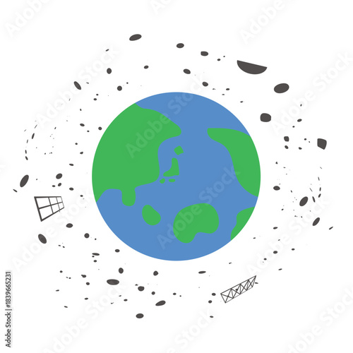 地球と宇宙ゴミのイラスト