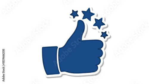 Blue Thumbs Up Gesture with Stars Indicating Approval Against Black Background Hand Symbol Gesturing Positivity and Success with Three Stars on Finger