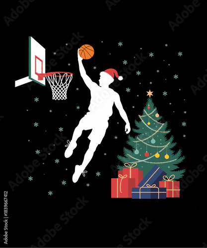 Christmas Basketball Dunk Tree Santa Hat Snowflakes Holiday