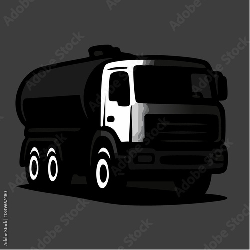 Fuel Tanker Truck Icon in Black and White Minimalist Vector Style