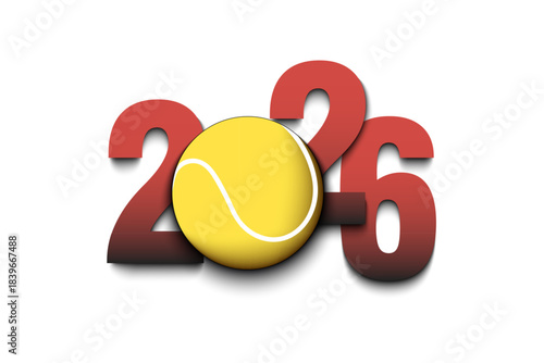 New Year numbers 2026 and tennis ball on an isolated background. Creative design pattern for greeting card, banner, poster, flyer, party invitation, calendar. Vector illustration