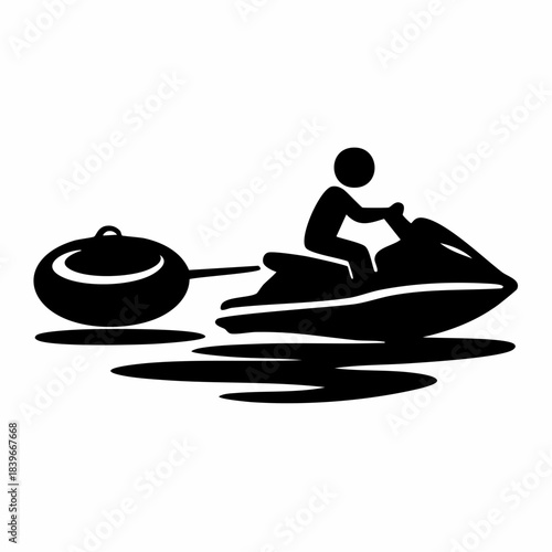 Jet Ski Towing Inflatable Tube Water Sport Icon Silhouette