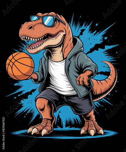 Dinosaurs Playing Basketball Sport Lover Player Funny Design