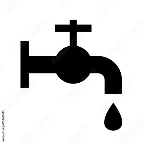 Water Tap and Drop or Droplet Black Silhouette Style Sign Symbol Icon. Vector Image.