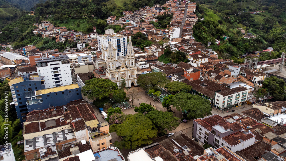 Fototapeta premium Andes, Antioquia - Colombia. October 8, 2025. Municipality located in the southwestern region of the department.