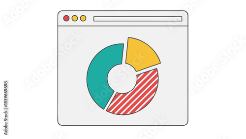 Browser Window Displays Colorful Pie Chart With Three Segments In Teal Yellow And Red Stripes Over A Light Gray Background With A Hand Drawn Outline Style