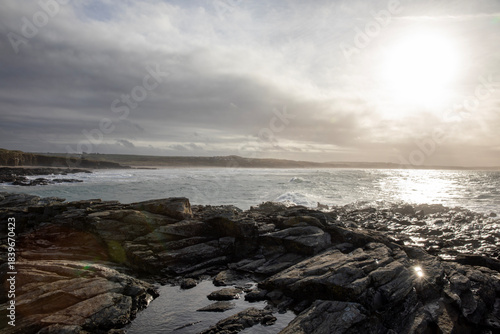 Late afternoon views of Godrevy Beach in Cornwall, UK.