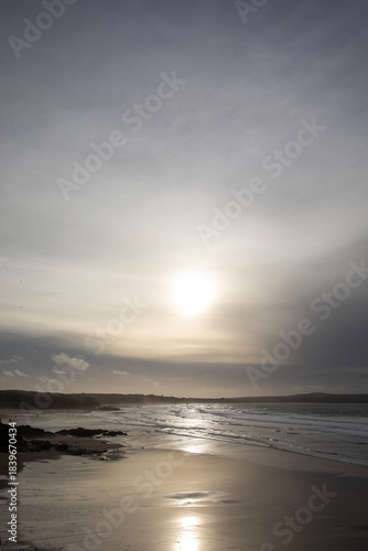 Late afternoon views of Godrevy Beach in Cornwall, UK.