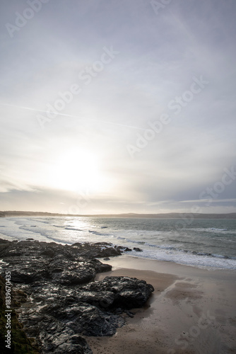 Late afternoon views of Godrevy Beach in Cornwall, UK.