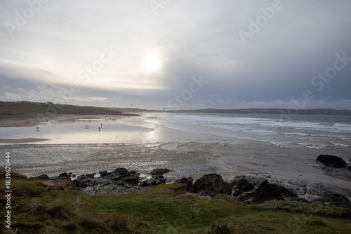 Late afternoon views of Godrevy Beach in Cornwall, UK.
