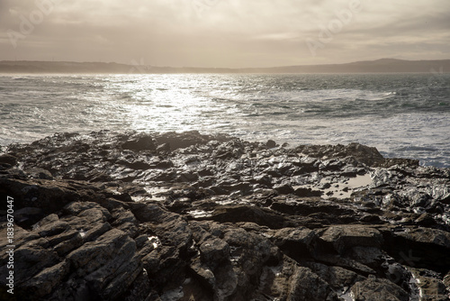 Late afternoon views of Godrevy Beach in Cornwall, UK.