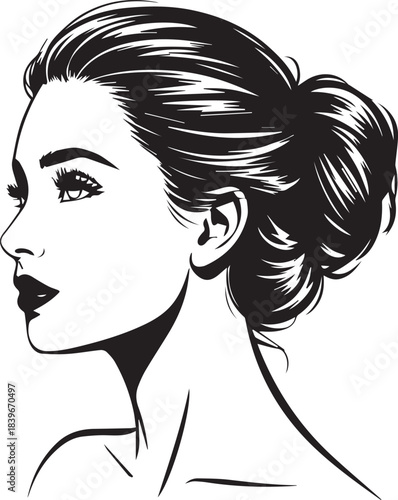 Elegant womans profile with updo hairstyle