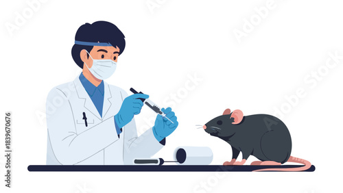 Researcher injecting lab rat in laboratory for concept of Medicine  
