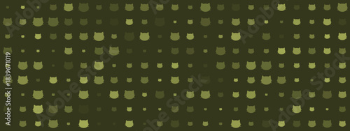 Monochromatic green cat head pattern, a whimsical and minimalist design element for backgrounds, fabric, or digital art.