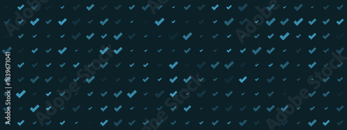 Modern digital background featuring a seamless pattern of blue checkmark symbols, signifying approval, verification, and successful completion.