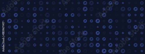 Abstract dark blue background with a dynamic pattern of ascending arrows and circles, symbolizing digital progress, data flow, and technological advancement.