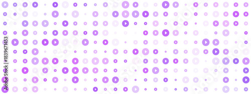 Abstract digital background with glowing purple play buttons and circles on a dark screen, representing technology, media, and entertainment concepts.