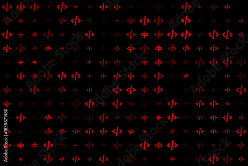 Abstract Red Code Tags Pattern on Dark Background; Digital Technology and Programming Concept with Glowing Symbols for Software Development and Cyber Security