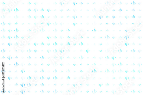 Abstract digital background with glowing code tags pattern in blue and green on a dark backdrop, representing technology, programming, and data concepts.