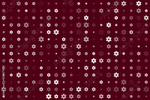 Abstract seamless pattern of white and grey gears and cogwheels on a dark red background, symbolizing technology, industry, and mechanical processes.