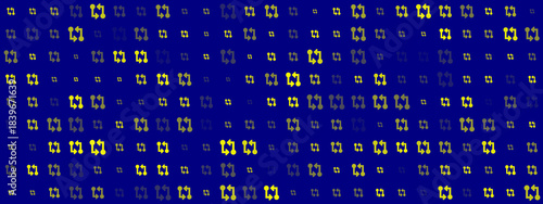Abstract digital pattern with repeating yellow and grey arrow symbols on a deep blue background, representing technology and data flow.