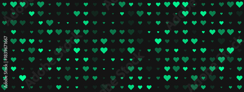 Vibrant Green Hearts Digital Pattern Background. Abstract Love and Technology Concept with Glowing Heart Shapes on Dark Backdrop.