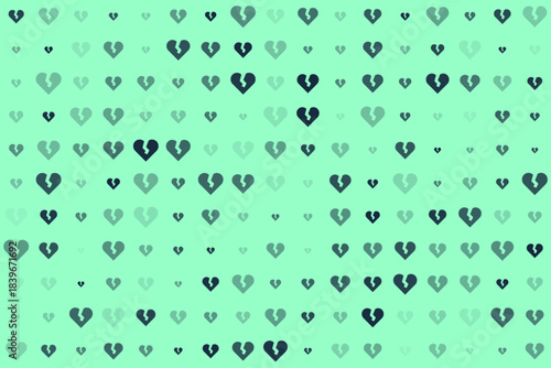 Seamless Pattern of Broken Hearts in Shades of Green on a Mint Background Representing Sadness and Emotional Pain