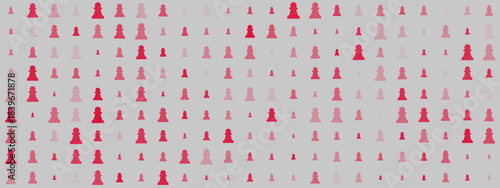 Abstract pattern of red and pink chess pawns on a grey background, creating a dynamic and strategic visual design.