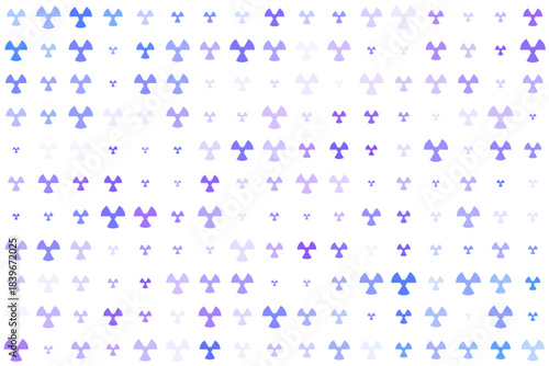 Abstract glowing blue and purple radiation hazard symbols pattern on a dark background, representing nuclear energy, danger, and scientific themes.