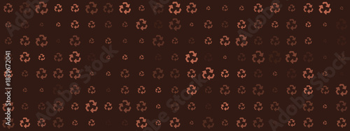 Seamless pattern of brown recycling symbols on a dark background, representing sustainability and eco-friendly concepts