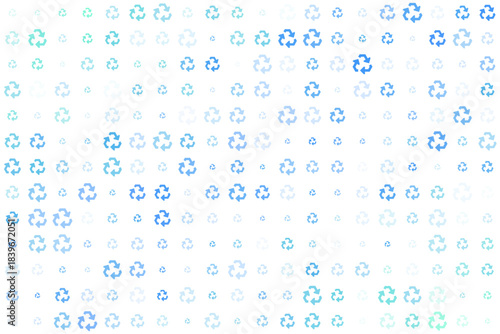 Abstract digital background with glowing blue and green recycling symbols creating a seamless pattern, representing sustainability, environmental protection, and eco-friendly technology.