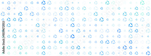 Abstract digital pattern of glowing blue and green recycling symbols on a dark background, representing sustainability and eco-friendly concepts